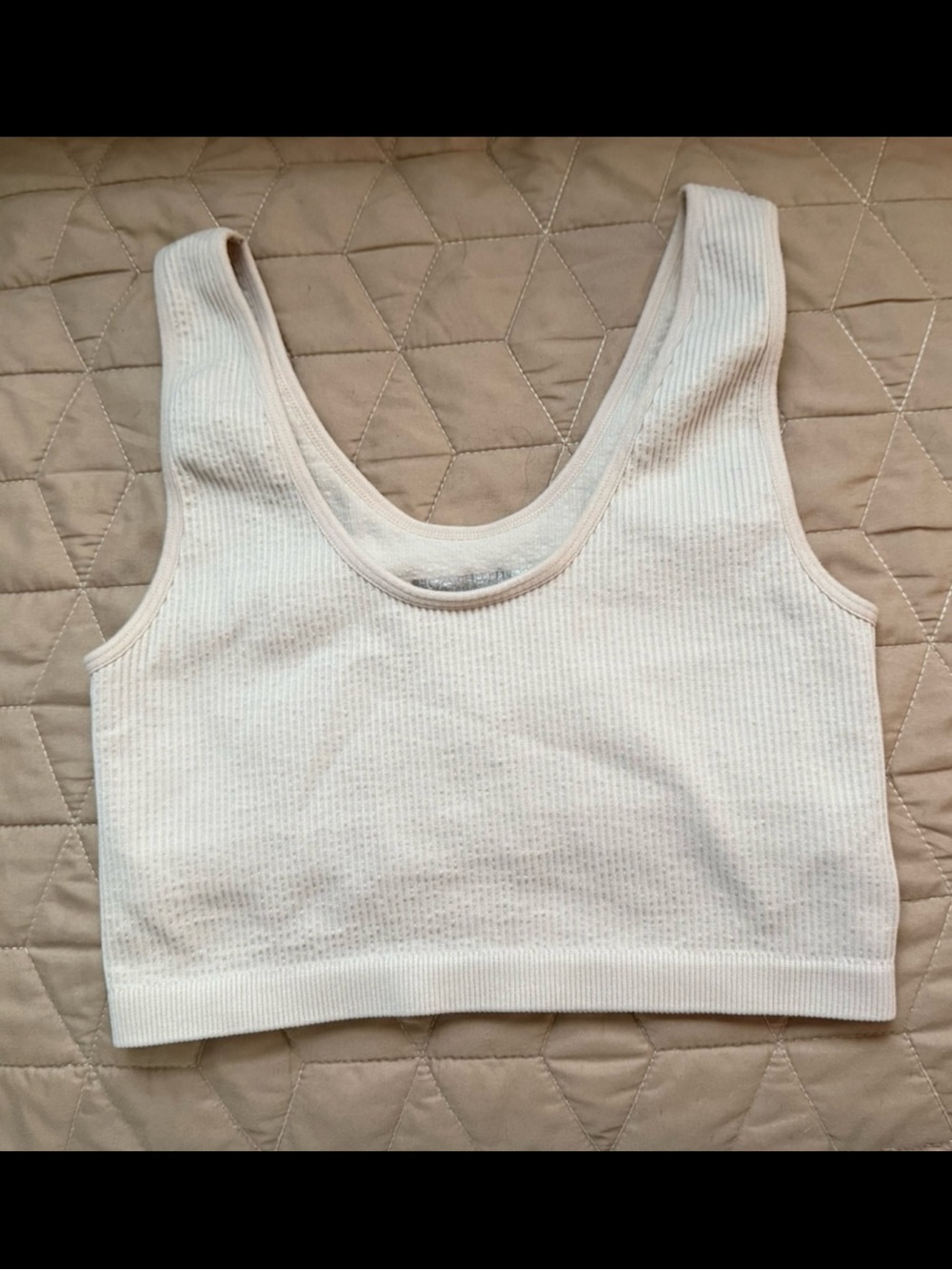 Forever 21 Beige Ribbed Knit Cropped Tank Top with Shelf Bra Small